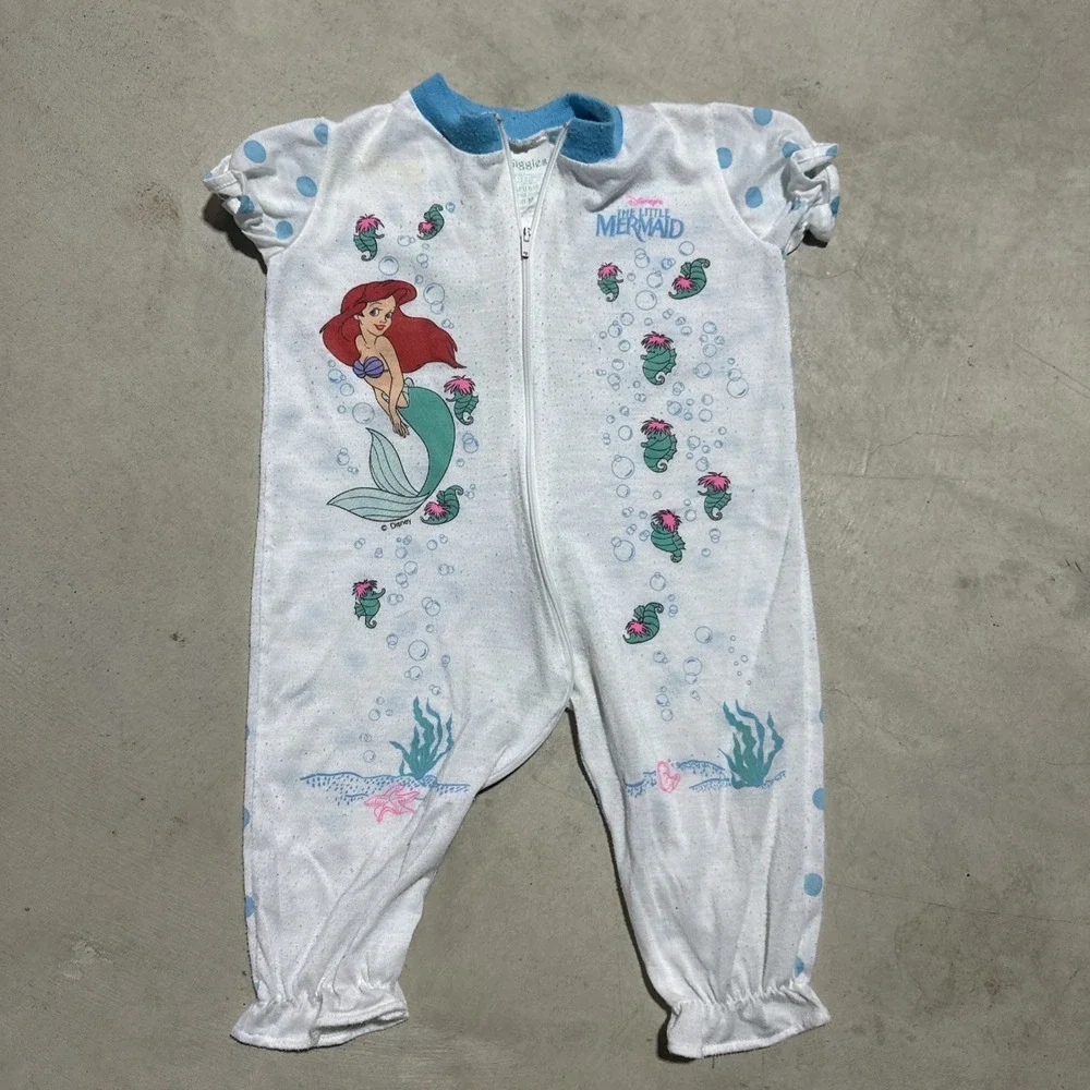 Vintage Disney Little Mermaid Girl Zipper Pajama Ariel Y2K Vintage SZ M Toddler